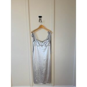 Intimately Free People Silver Satin Bustier Midi Dress Tie Shoulder Metallic L
